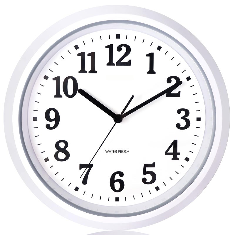 Caysie Caysie 12 Inch Sealed Indoor Outdoor Waterproof Wall Clock Durable Silent NonTicking Battery Operated Quality Quartz Round Clock Wall Decorative for Patio Pool Bathroom White 