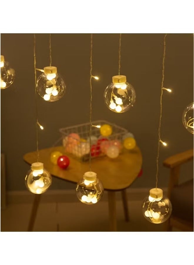 Generic Indoor Outdoor Decoration Wishing Ball String Light Ramadan Eid Christmas Home Decoration Led Ball Shape Flashing Curtain Lights Waterproof Warm White  - Image 2