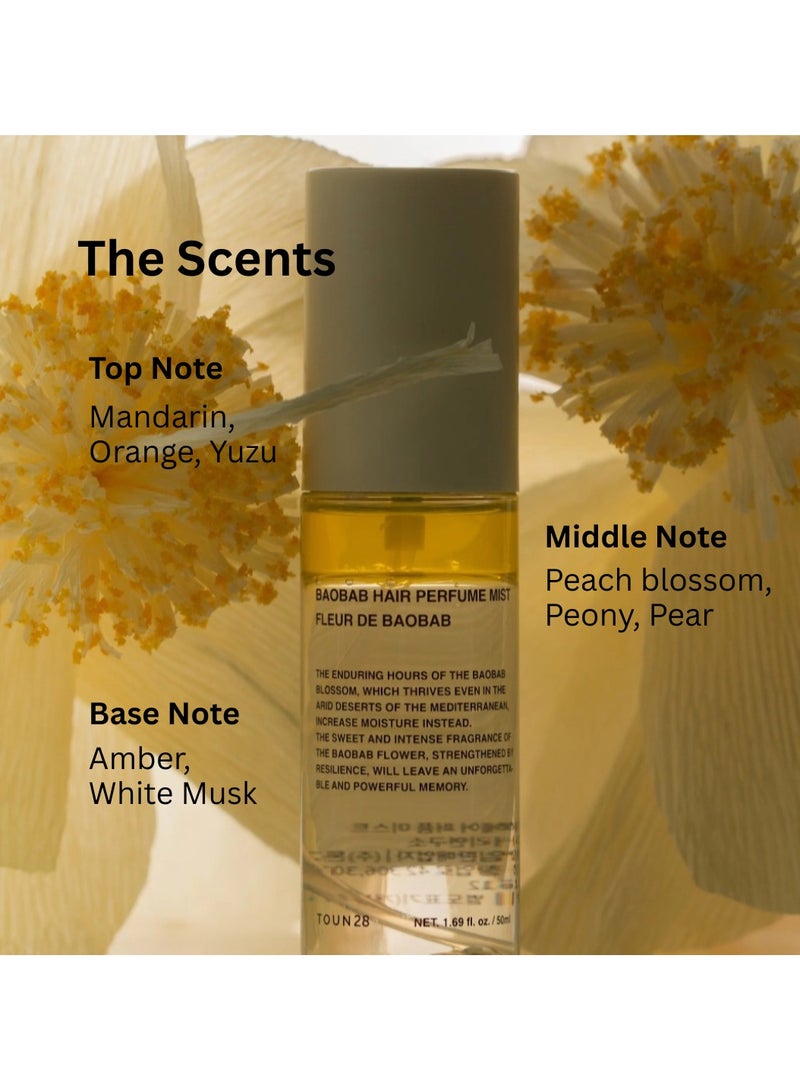 TOUN28 Baobab Hair Perfume Mist, Long-Lasting Citrus Floral Scent with 8 Natural Essential Oils, Lightweight, Non-Greasy, Silicone-Free Hair Perfume, Korean Hair Care for All Hair Types, 50ml - Image 2