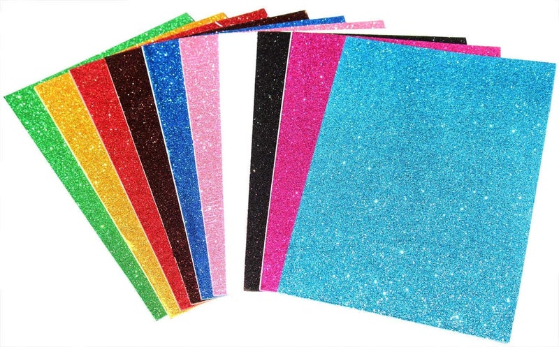 Artnery Non Adhesive Glitter Sparkles Foam Sheet 2 mm Thick 10 Different Color A4 Pack of 30