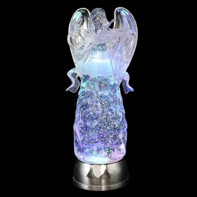 TRICOLOR LIGHTED SWIRL GLITTERING ANGELS BATTERY OPERATED LED CLEAR ANGEL DECORATIVE LIGHT ACRYLIC GUARDIAN ANGEL WITH 6 HOUR TIMER FOR CHRISTMAS VIOLINIST