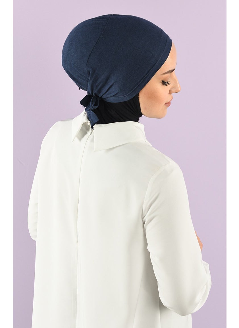 Sefa Merve Stitched Combed Cotton Bonnet 90106-02 Navy Blue  - Image 2