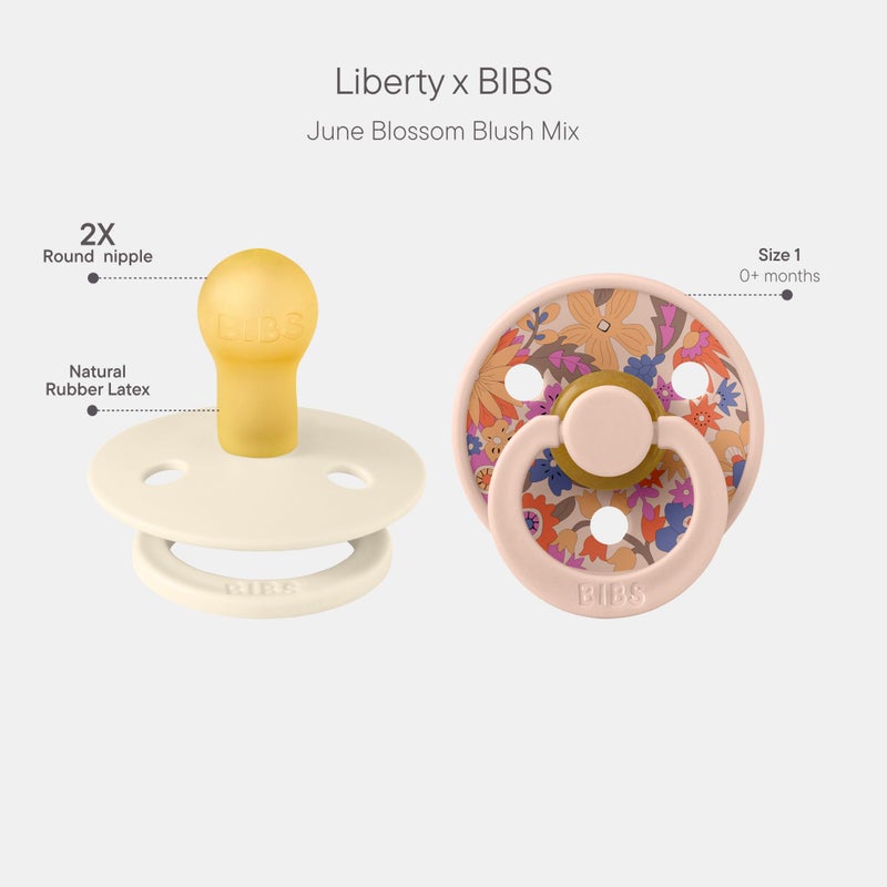 BIBS Colour Liberty Soother 2-Pack, BPA Free Dummy Pacifier, Round Nipple. Natural Rubber Latex, Made in Denmark, Size 1 (0-6 Months), June Blossom Blush Mix - Image 2