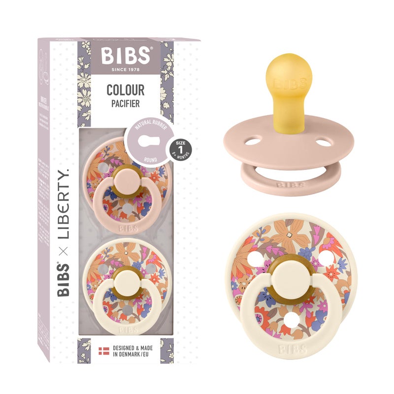BIBS Colour Liberty Soother 2-Pack, BPA Free Dummy Pacifier, Round Nipple. Natural Rubber Latex, Made in Denmark, Size 1 (0-6 Months), June Blossom Blush Mix - Image 1