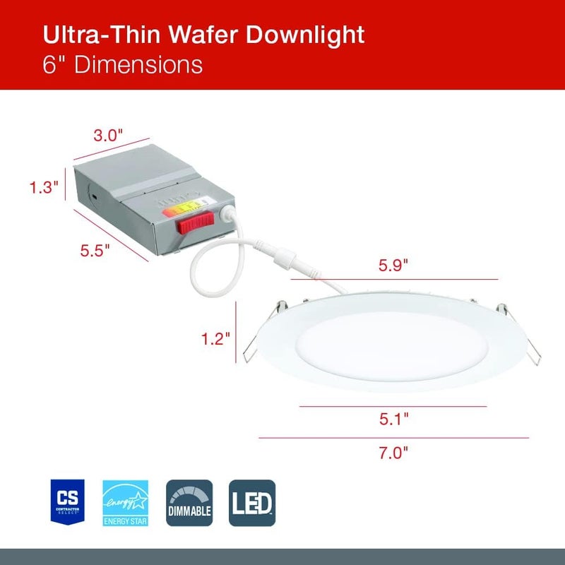 Juno LED Recessed Lights 6 Inch Round Wafer Downlight, 5-in-1 Switchable White Color Temperature, 120 Volts, 6-Inch Ultra-Thin Flat Trim, Matte White (WF6 SWW5 90CRI MW M6) - Image 5