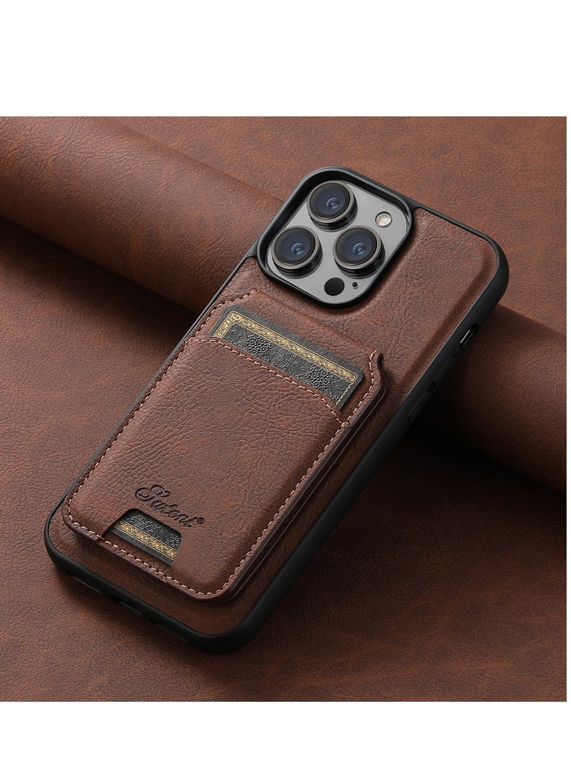 AROAQ Iphone Wallet Phone Case, Premium Leather Phone Case Back Cover, Elegant Design Phone Protective Cover For Iphone 15 Pro Max, 15 Plus, Pro, ( Brown ) - Image 1