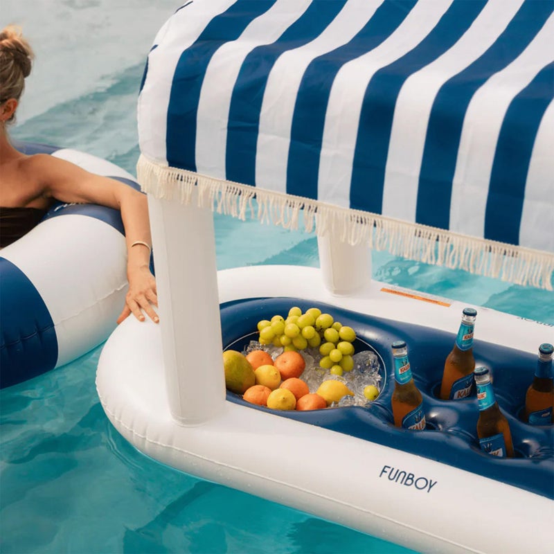 FUNBOY Giant Floating Navy Cabana Stripe Drink Station, Removable Fabric Shade with Fringe, Perfect for Parties, Table-Top Decorations and in-Pool Refreshments. - Image 2