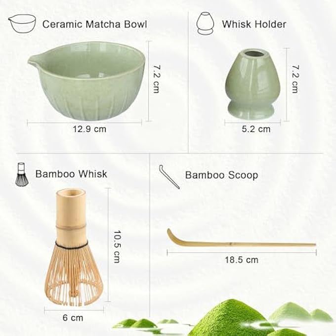 SURFOU Matcha Set 4 Pcs Bamboo Whisk Scoop Ceramic Bowl  Holder Handmade Japanese Kit For Usucha Koicha And Latte Ideal For Beginners  Tea Lovers - Image 3