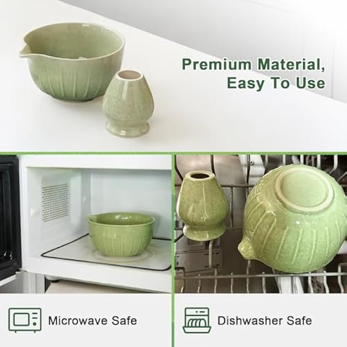SURFOU Matcha Set 4 Pcs Bamboo Whisk Scoop Ceramic Bowl  Holder Handmade Japanese Kit For Usucha Koicha And Latte Ideal For Beginners  Tea Lovers - Image 4