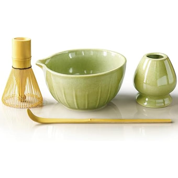 SURFOU Matcha Set 4 Pcs Bamboo Whisk Scoop Ceramic Bowl  Holder Handmade Japanese Kit For Usucha Koicha And Latte Ideal For Beginners  Tea Lovers - Image 2