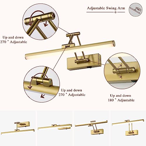 Joossnwell Wireless Picture Light Battery Operated with Remote LED Art Lights for Paintings Rechargeable Dimmable and Timer 15.5 Inch Brass Picture Lights for Wall Gallery Light Library Light - Image 5