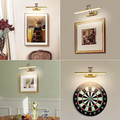Joossnwell Wireless Picture Light Battery Operated with Remote LED Art Lights for Paintings Rechargeable Dimmable and Timer 15.5 Inch Brass Picture Lights for Wall Gallery Light Library Light - Image 4