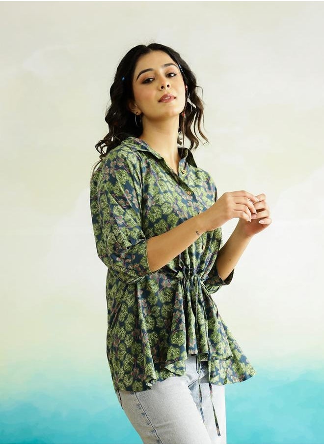 sanskrutihomes Floral Print Cotton Top with Waist Tie-Up Detail by Styli  - Image 5