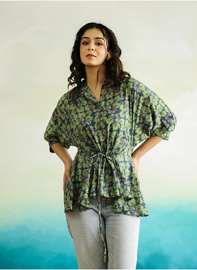 sanskrutihomes Floral Print Cotton Top with Waist Tie-Up Detail by Styli  - Image 3