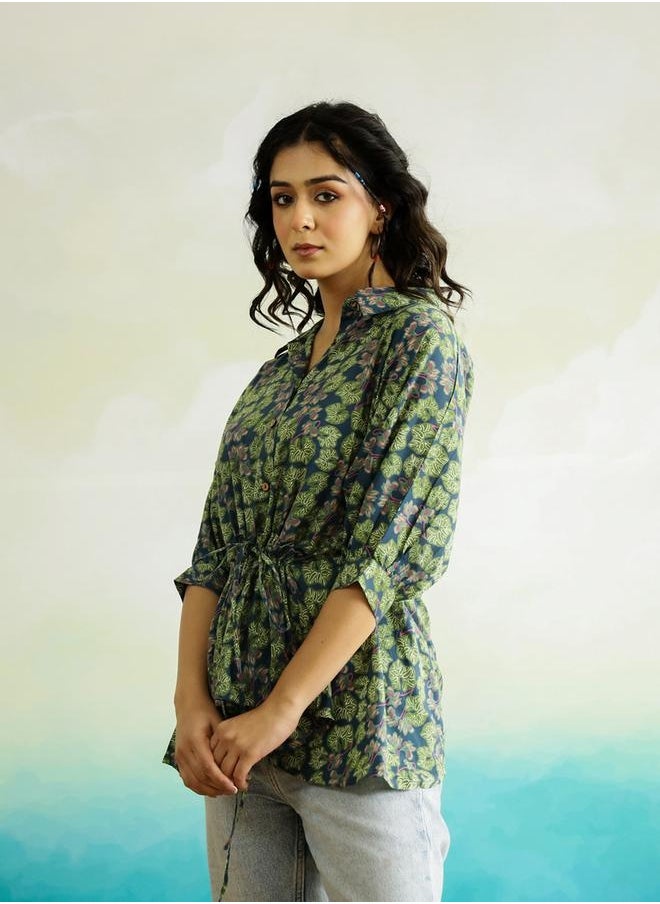 sanskrutihomes Floral Print Cotton Top with Waist Tie-Up Detail by Styli  - Image 4
