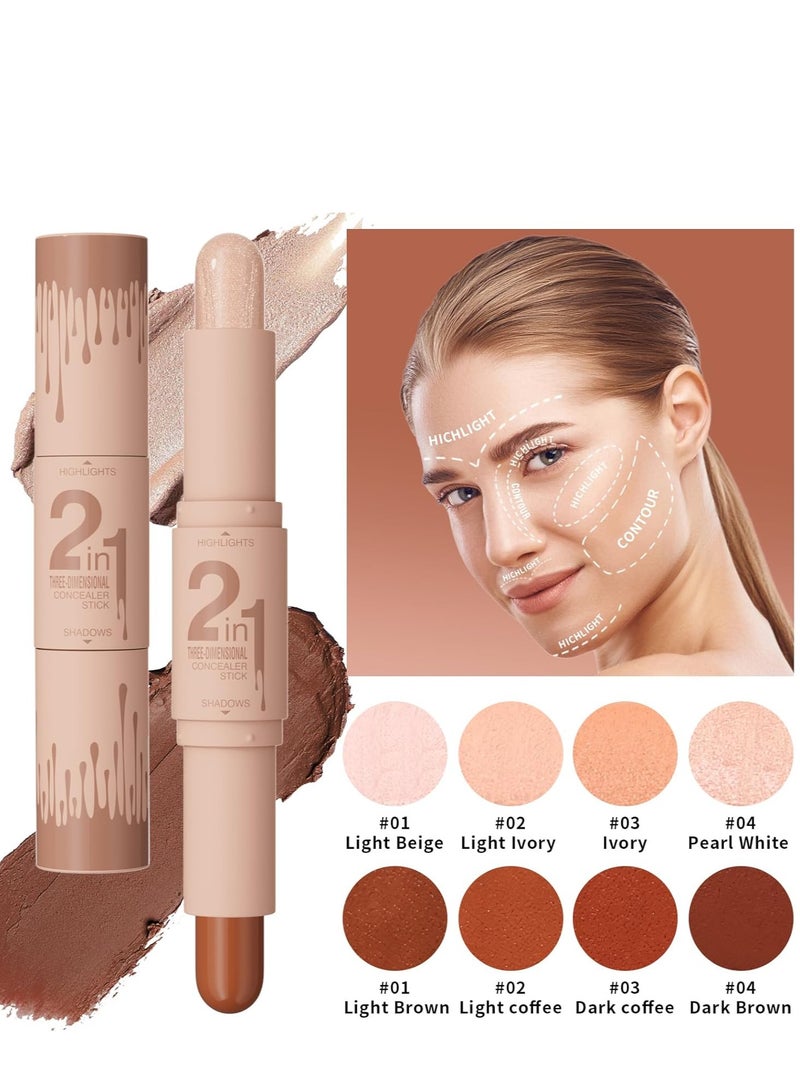 HelloKiss 2024 New 2 in 1 Professional Double Head Highlighter Stick,Cream Contour Stick,Multifunctional Makeup Sticks Pen For Face Shaping and face Brightens(04#Pearl White&Dark Brown, Medium) - Image 2