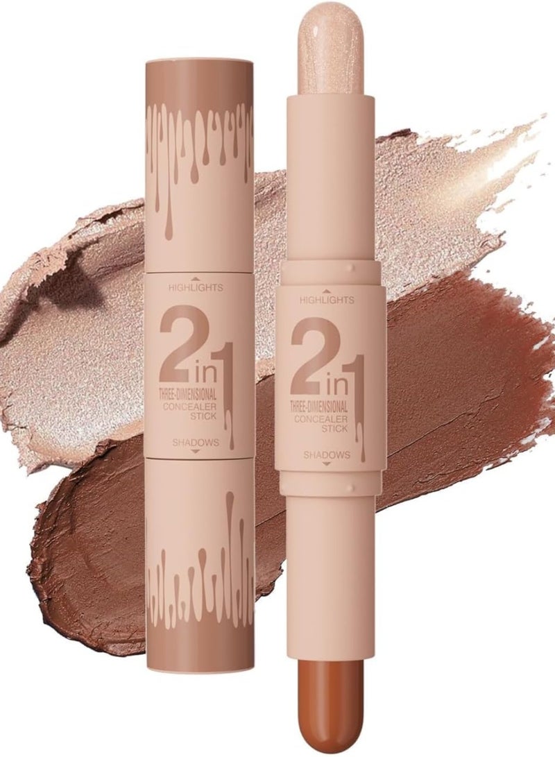 HelloKiss 2024 New 2 in 1 Professional Double Head Highlighter Stick,Cream Contour Stick,Multifunctional Makeup Sticks Pen For Face Shaping and face Brightens(04#Pearl White&Dark Brown, Medium) - Image 1