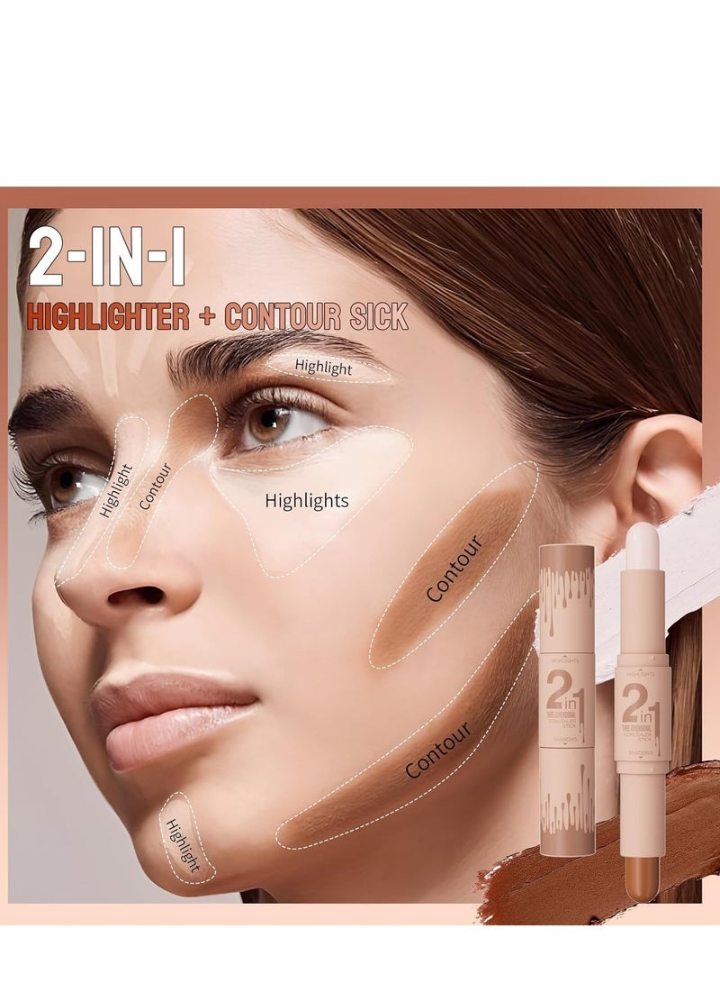 HelloKiss 2024 New 2 in 1 Professional Double Head Highlighter Stick,Cream Contour Stick,Multifunctional Makeup Sticks Pen For Face Shaping and face Brightens(04#Pearl White&Dark Brown, Medium) - Image 3