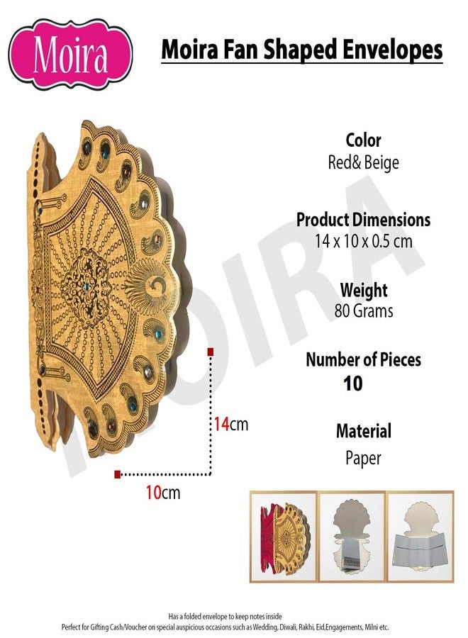 Moira Paper Pack of 10 pcs Red & Beige Fan Shaped/Pankha Envelopes for Shagun/Sagan - Image 2