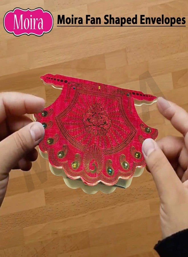 Moira Paper Pack of 10 pcs Red & Beige Fan Shaped/Pankha Envelopes for Shagun/Sagan - Image 5