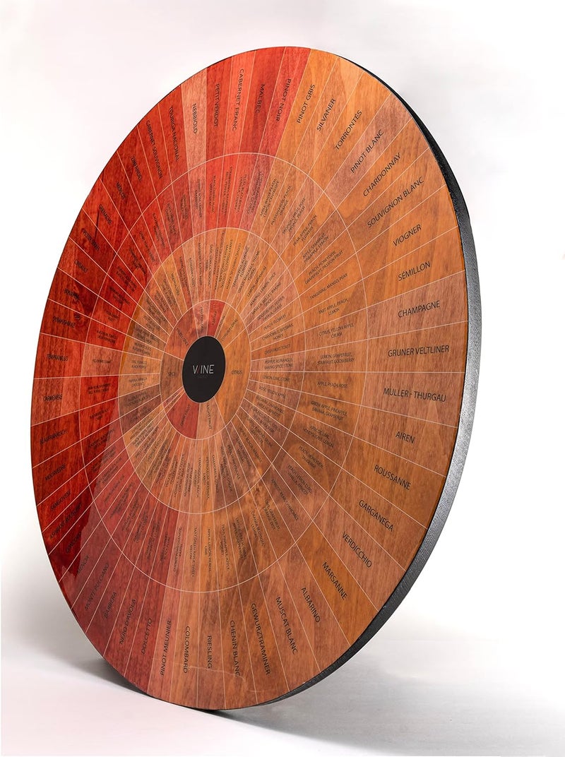 Gute Wine Wheel Handcrafted Wood - for Both Amateurs and Connoisseurs, A Guide to On Tasting, Identifies Primary, Secondary & Tertiary Flavors, as Well As Colors - Use as is, Decor or Cheeseboard (Glossy) - Image 3