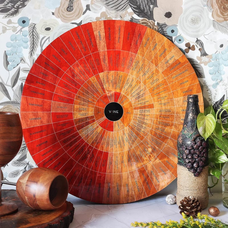 Gute Wine Wheel Handcrafted Wood - for Both Amateurs and Connoisseurs, A Guide to On Tasting, Identifies Primary, Secondary & Tertiary Flavors, as Well As Colors - Use as is, Decor or Cheeseboard (Glossy) - Image 2
