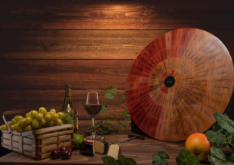 Gute Wine Wheel Handcrafted Wood - for Both Amateurs and Connoisseurs, A Guide to On Tasting, Identifies Primary, Secondary & Tertiary Flavors, as Well As Colors - Use as is, Decor or Cheeseboard (Glossy) - Image 4