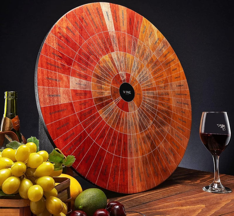 Gute Wine Wheel Handcrafted Wood - for Both Amateurs and Connoisseurs, A Guide to On Tasting, Identifies Primary, Secondary & Tertiary Flavors, as Well As Colors - Use as is, Decor or Cheeseboard (Glossy) - Image 1