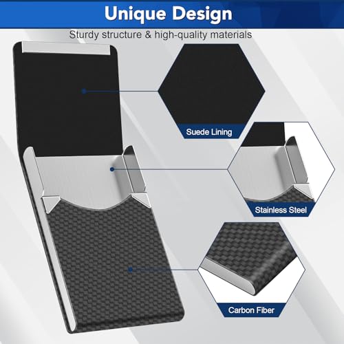 DMFLY Business Card Holder, Metal Slim Business Card Case, Pocket Card Holder for Women or Men, PU Leather Business Card Holder Case RFID Blocking Name Card Holder with Magnetic Closure, Black Carbon - Image 3