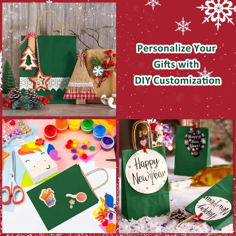 BagDream Forest Green Gift Bags with Handles Bulk 5.25x3x8 Inch 100Pcs Small Kraft Paper Bags for Christmas, Thanksgiving, Craft, Party Favors, Retail, Grocery, Recyclable - Image 5