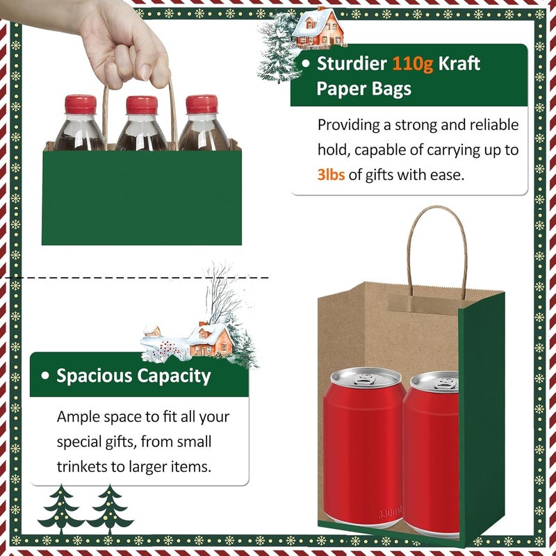 BagDream Forest Green Gift Bags with Handles Bulk 5.25x3x8 Inch 100Pcs Small Kraft Paper Bags for Christmas, Thanksgiving, Craft, Party Favors, Retail, Grocery, Recyclable - Image 3