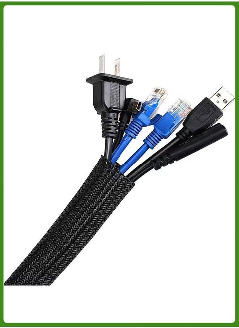 Adjustable Braided Cable Sleeve, Wire Management Sleeve Concealer for TV Table, Computer Cable Sleeve with Flame Retardant Cord Organizer and Protector, 3M/9.84ft, Black