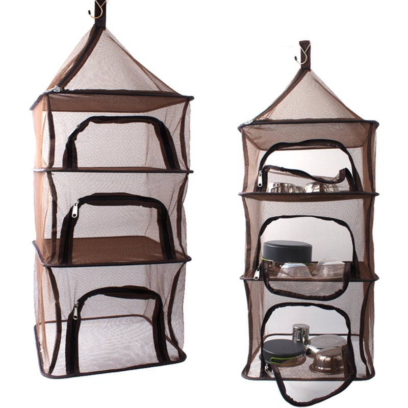 Coffee Poly Mesh Folding Drying Net 4 Zipper Layers Collapsible - Vertical Hanging Design Space Saving Drying Rack for Outdoor Herb Drying - Image 2