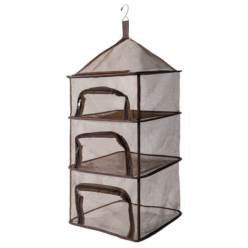 Coffee Poly Mesh Folding Drying Net 4 Zipper Layers Collapsible - Vertical Hanging Design Space Saving Drying Rack for Outdoor Herb Drying - Image 1