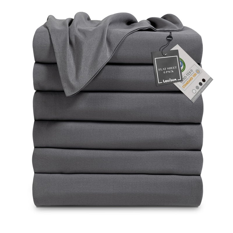 Lavisun Flat Sheets فقط 6 ملاءات أعلى الحزمة لتجهيزات التدليك Home Airbnb & Dorm Bed Sheet & Staintain Soft and Spreatable Sheets (رمادي كامل) - Image 1
