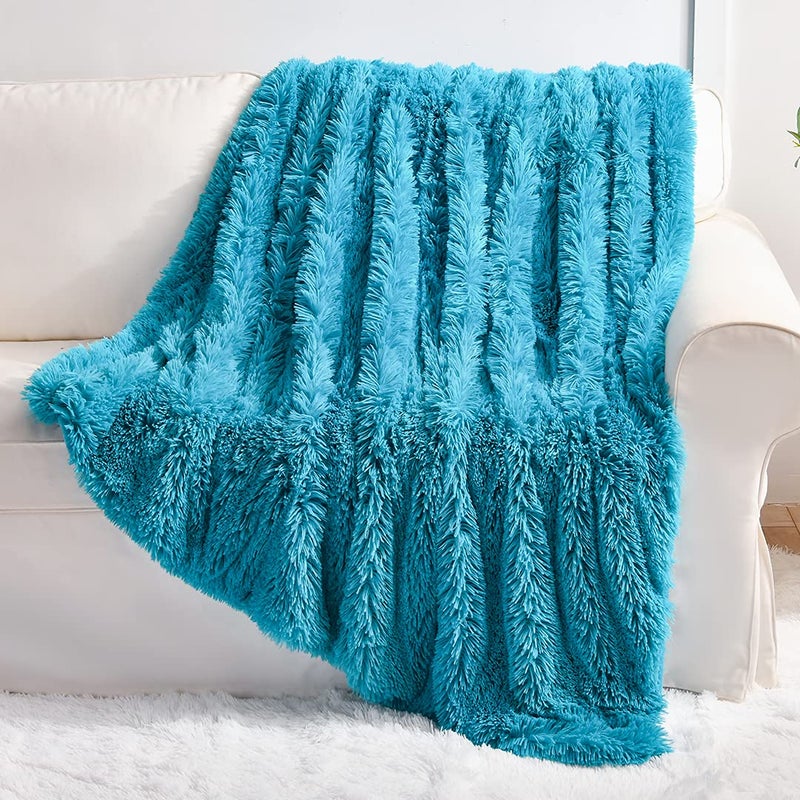 YUSOKI Teal Faux Fur Throw Blanket2 Layers50 x 60 Turquoise Soft Fuzzy Fluffy Plush Furry Comfy Warm Blanket for Teens Girls Couch Bed Chair Sofa Bedroom Fall Winter