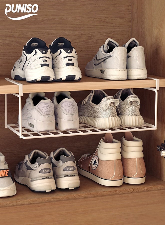 DUNISO رف أحذية للخزانة، منظم أحذية، رف تخزين أحذية من الصلب الكربوني، رف أحذية معلق موفر للمساحة (أبيض) - Image 1