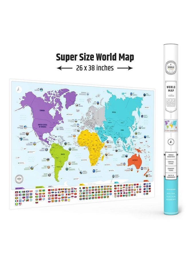 The World Game Colorful World Map With Flags & Capitals + 50 Interesting Facts - Xl Wall Art Poster For Home & Classroom - Educational For Kids & Adults  - Image 5