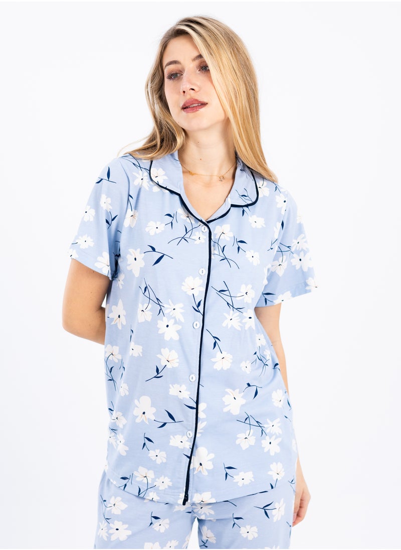 zecotex  - Women's Classic Pajama Set | Soft Ribbed Cotton Sleepwear | Two-Piece Summer Loungewear | Comfortable Homewear for Women - Image 1
