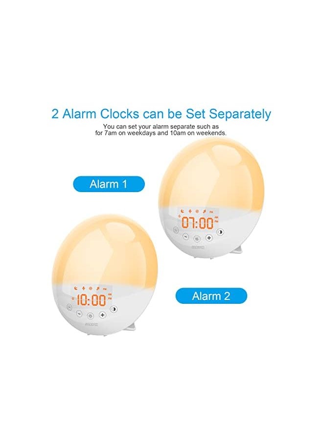 SZMDLX Wake Up Light, Light Alarm Clock with Sunrise/Sunset Simulation and FM Radio, 7 Colors / 9 Alarm Sounds / Snooze / 30 Brightness, Digital Alarm Clock for Bedrooms(Power Adapter Included)