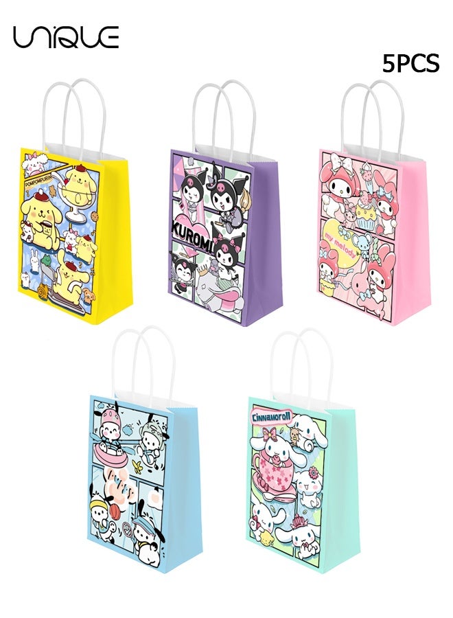 Unique Kraft Gift Bags - 5Pcs Paper Bags with Handles - 5 Styles Reusable Party Bags - Colourful Gift Bags - for Kid's Birthday Party Supplies, Holiday Treat Box, Children's Candy Packaging Bag - Image 1