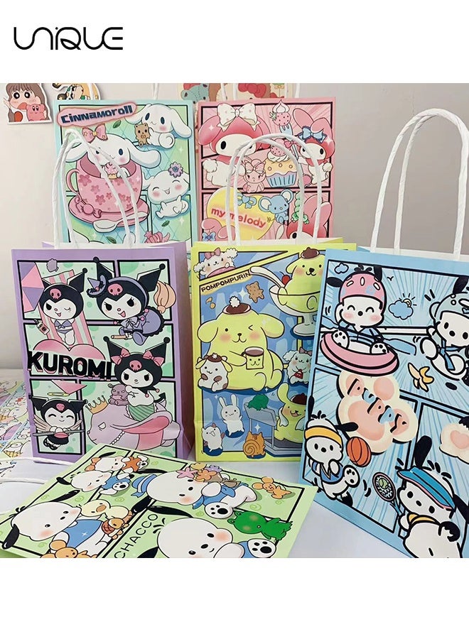 Unique Kraft Gift Bags - 5Pcs Paper Bags with Handles - 5 Styles Reusable Party Bags - Colourful Gift Bags - for Kid's Birthday Party Supplies, Holiday Treat Box, Children's Candy Packaging Bag - Image 5