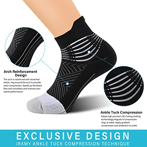 IRAMY Compression Ankle Support Running Socks Women Coolmax Wicking 3 Pairs Quarter Athletic Cushioned Plantar Fasciitis Socks - Image 2