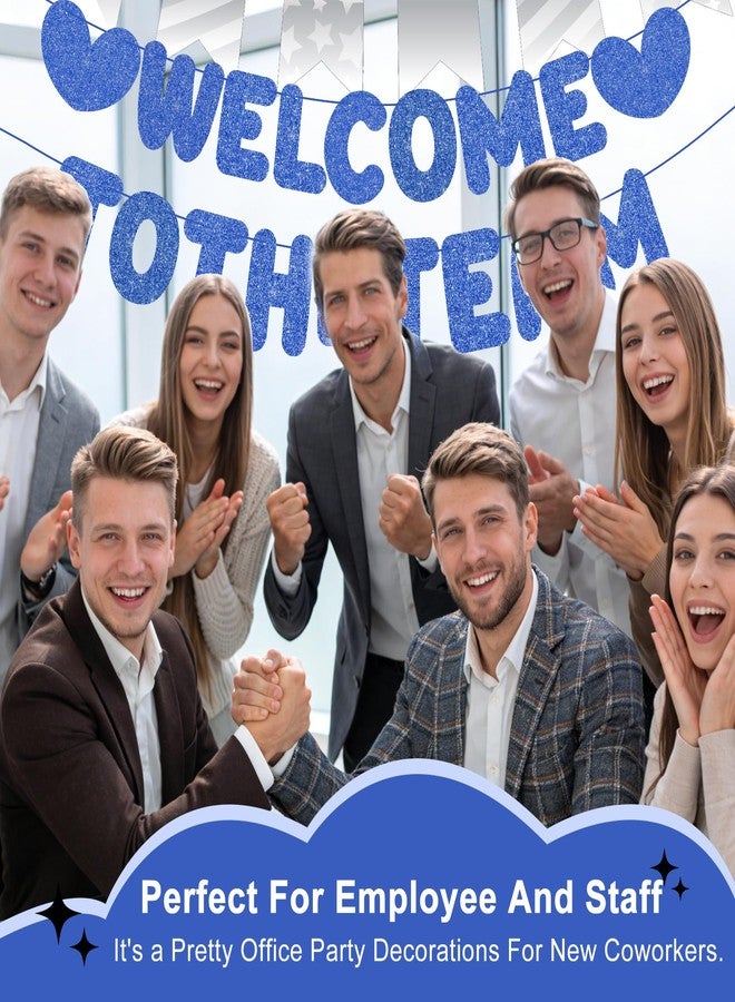 لافتة ترحيبية بالفريق، لافتة ترحيبية باللون الأزرق الداكن، لافتة ترحيبية لامعة يمكنك صنعها بنفسك للمكتب، لوازم مثالية لحفلات الترحيب بالموظفين الجدد، زملاء العمل، الموظفين، تتضمن أداة ربط - Image 3