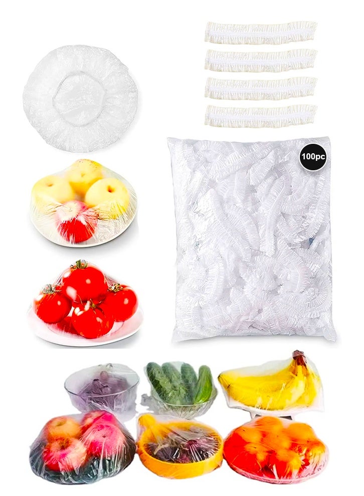 SAKOON 100 PCS Disposable Elastic Food Covers, Fresh Keeping Bags, Stretch Plastic Food Storage Covers for Bowls, Plates & Containers, Transparent Cling Film Wrap, Fridge & Kitchen Food Saver - Image 1