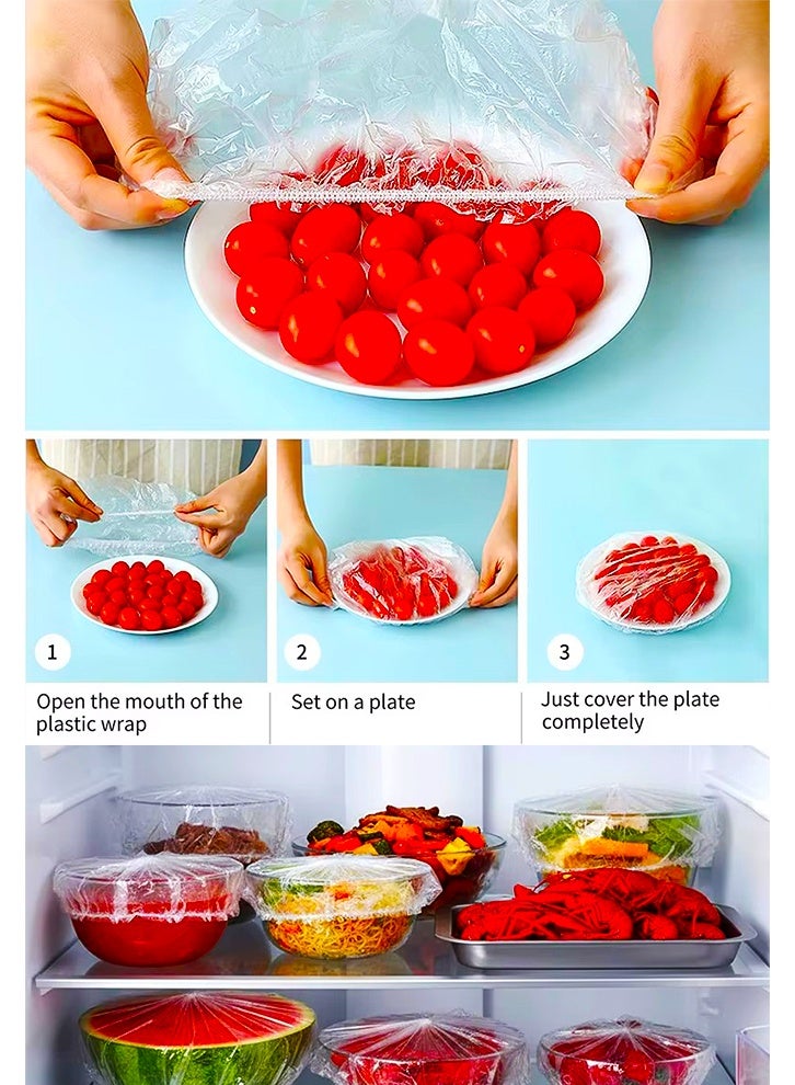 SAKOON 100 PCS Disposable Elastic Food Covers, Fresh Keeping Bags, Stretch Plastic Food Storage Covers for Bowls, Plates & Containers, Transparent Cling Film Wrap, Fridge & Kitchen Food Saver - Image 4