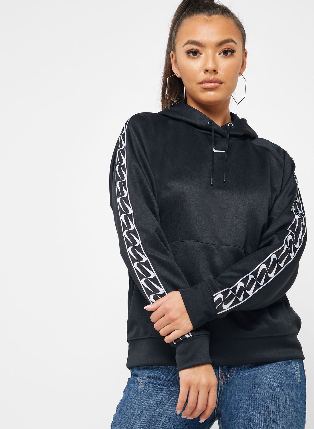nike swoosh tape hoodie