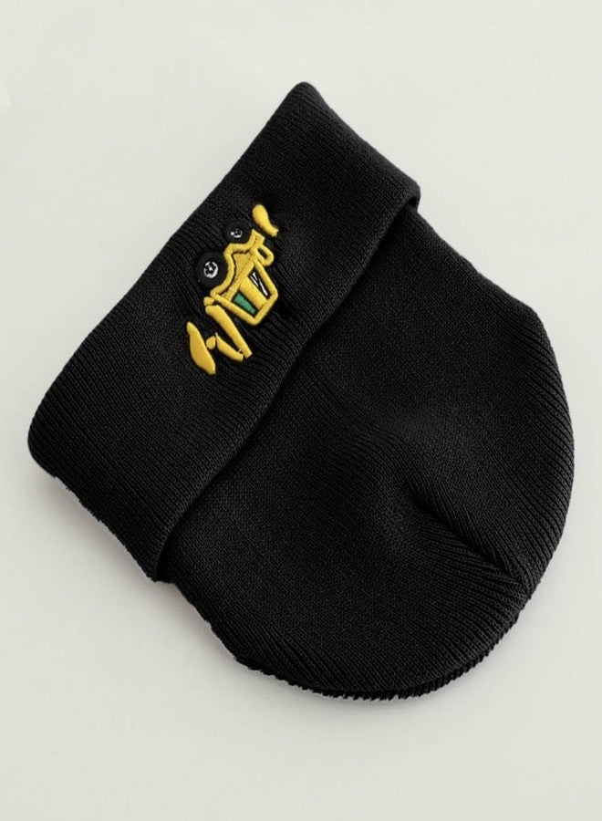 ZUYYON 2 Pcs Embroidery Excavator Toddler Boys Winter Hats Cute Digger Knit Warm Beanie Cap for Boys Girls Age 3-10(Black, Grey) - Image 3