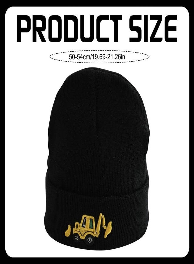 ZUYYON 2 Pcs Embroidery Excavator Toddler Boys Winter Hats Cute Digger Knit Warm Beanie Cap for Boys Girls Age 3-10(Black, Grey) - Image 2