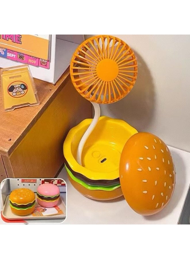 General Creative Hamburger Handheld Foldable Fan Office Desktop Portable USB Charging Fan with Built-in Beauty Mirror Can Be Used as A Gift and Decoration  - Image 2